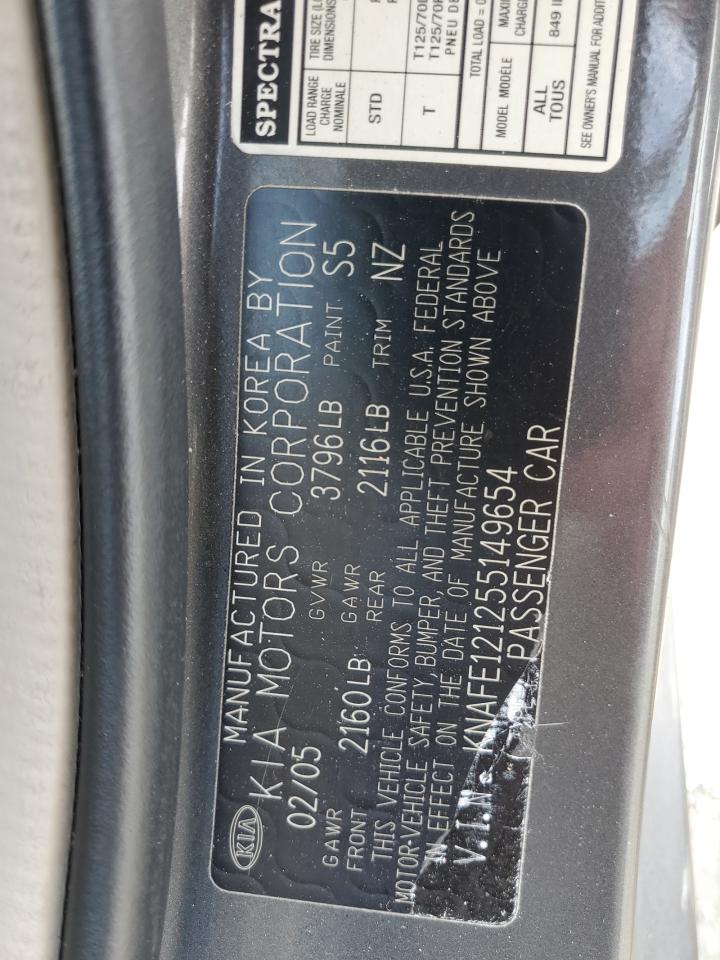 2005 Kia Spectra Lx VIN: KNAFE121255149654 Lot: 60555705