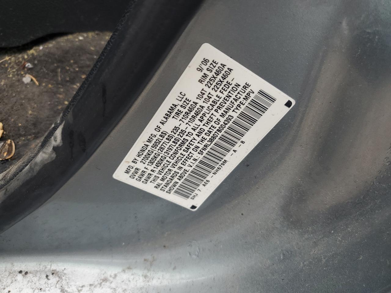 2007 Honda Odyssey Touring VIN: 5FNRL38807B004393 Lot: 62841205