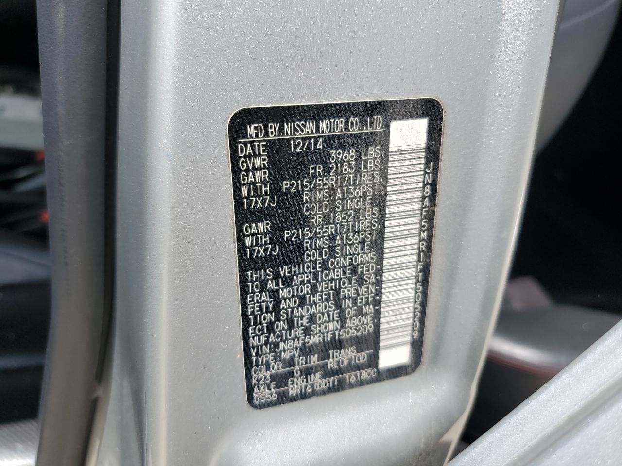 2015 Nissan Juke S VIN: JN8AF5MR1FT505209 Lot: 62605805