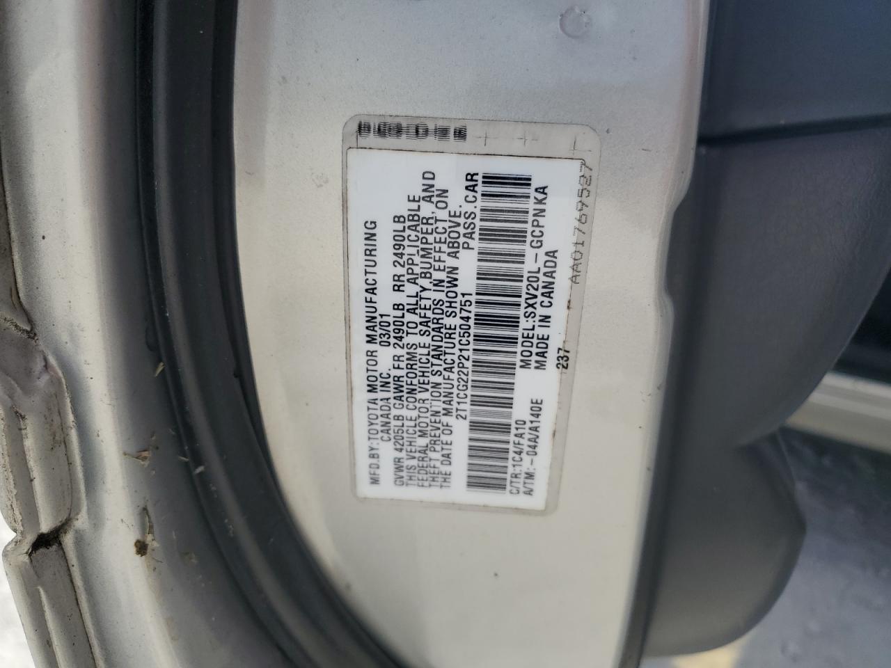 2001 Toyota Camry Solara Se VIN: 2T1CG22P21C504751 Lot: 60394485