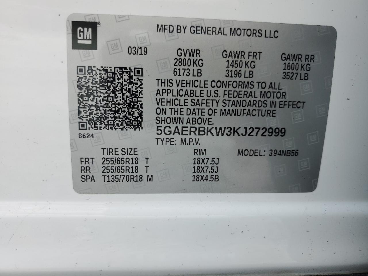 2019 Buick Enclave Essence VIN: 5GAERBKW3KJ272999 Lot: 60620365