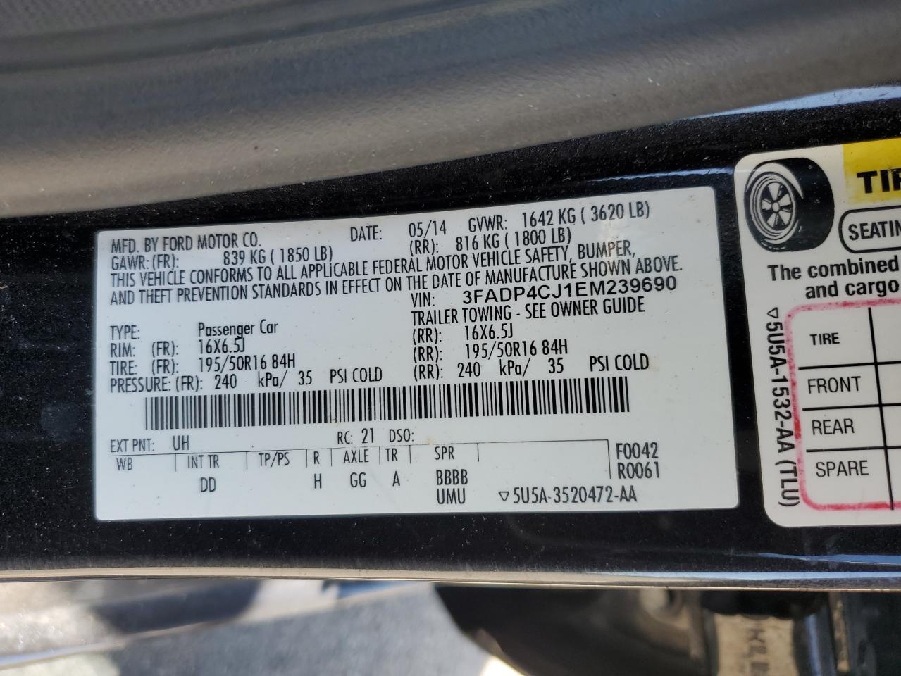 2014 Ford Fiesta Titanium VIN: 3FADP4CJ1EM239690 Lot: 62091645