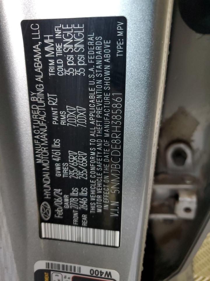2024 Hyundai Tucson Sel VIN: 5NMJBCDE8RH385861 Lot: 62596535