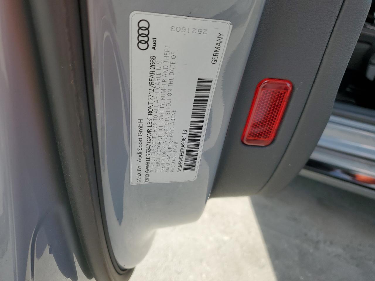 2019 Audi Rs5 VIN: WUABWCF50KA906113 Lot: 60044785