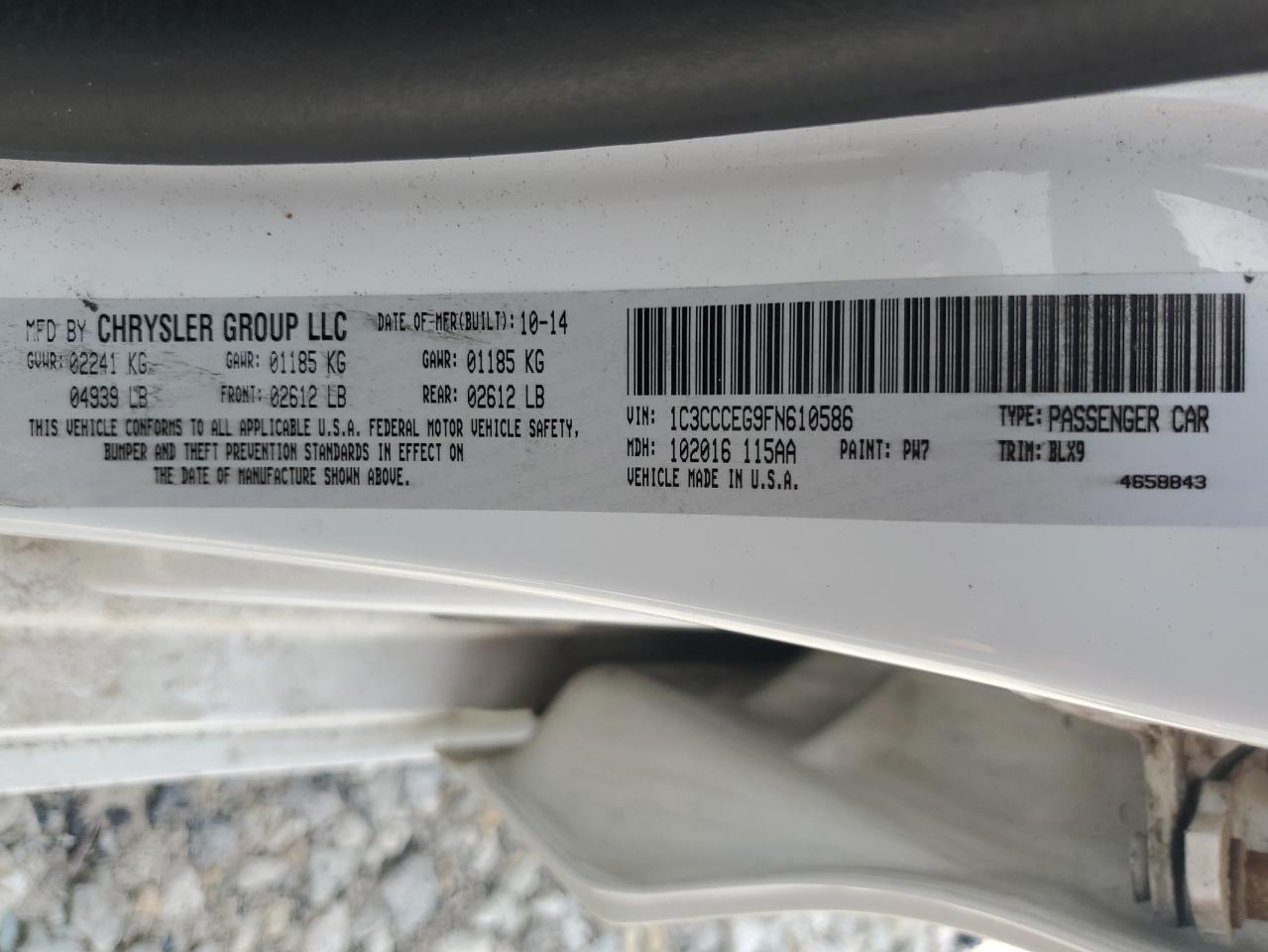 2015 Chrysler 200 C VIN: 1C3CCCEG9FN610586 Lot: 62983855