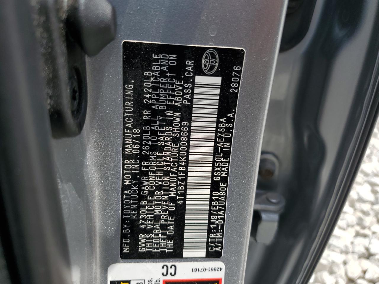 2019 Toyota Avalon Xle VIN: 4T1BZ1FB4KU008669 Lot: 62724515
