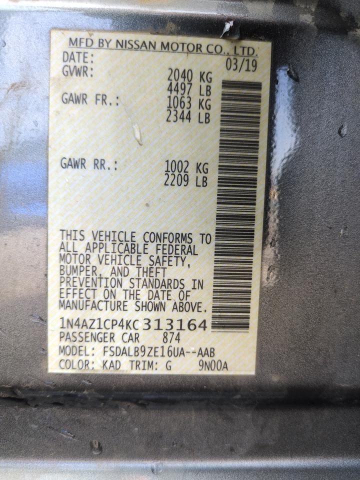 2019 Nissan Leaf S VIN: 1N4AZ1CP4KC313164 Lot: 61448745