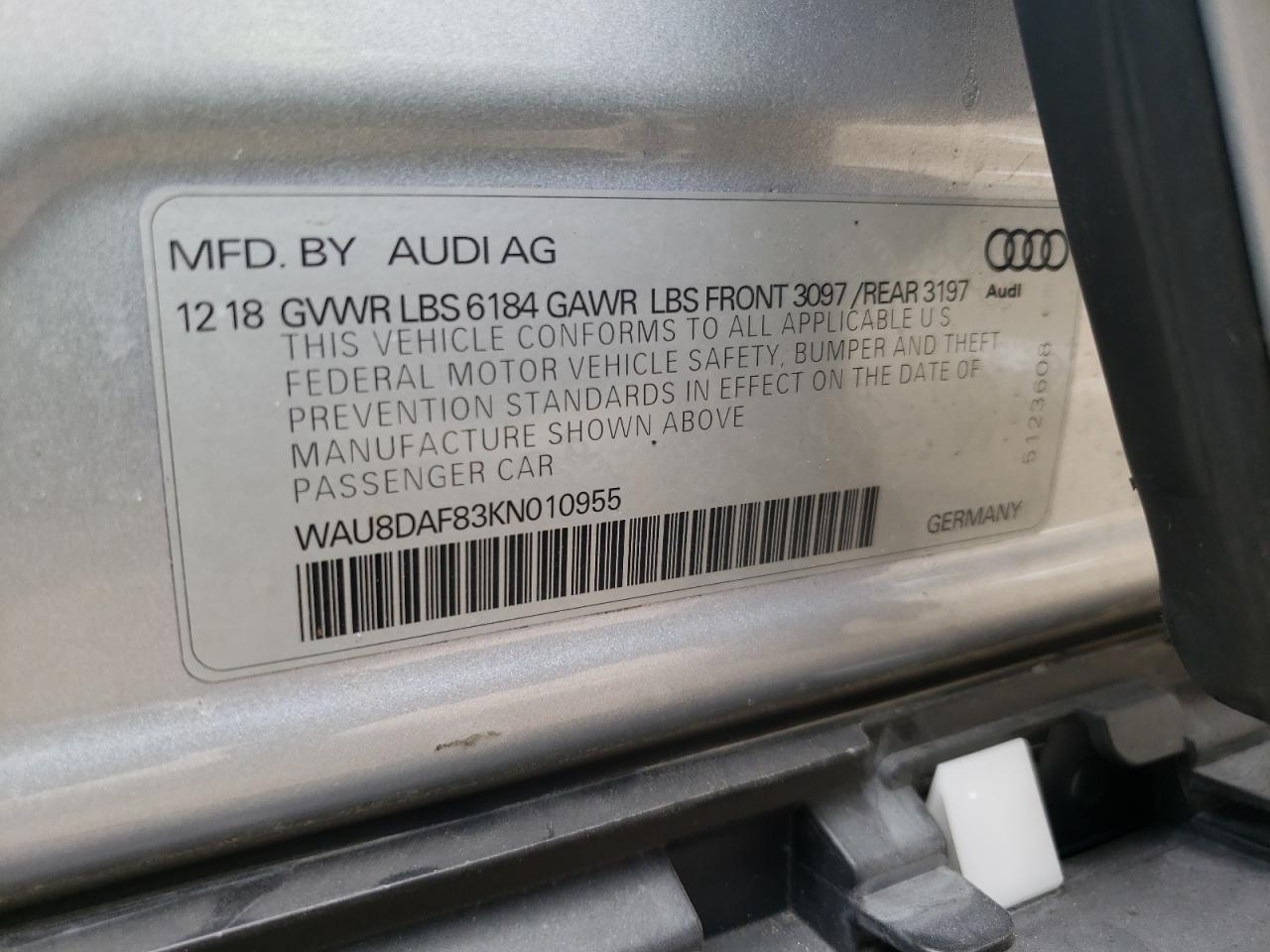 2019 Audi A8 L VIN: WAU8DAF83KN010955 Lot: 59734495