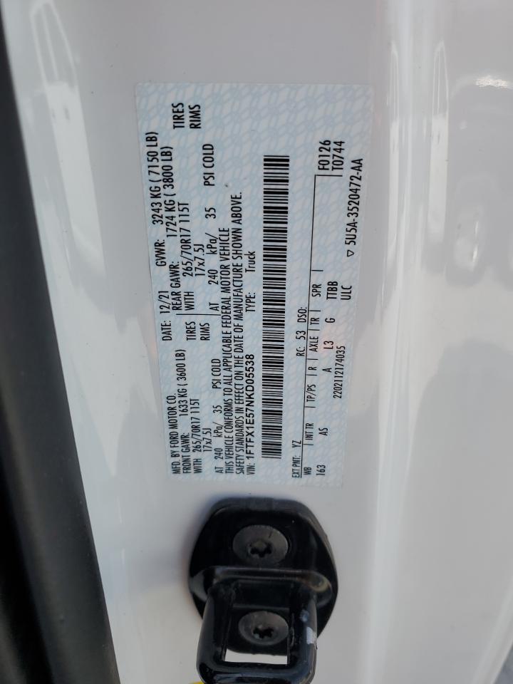 2022 Ford F150 Super Cab VIN: 1FTFX1E57NKD05538 Lot: 58801425