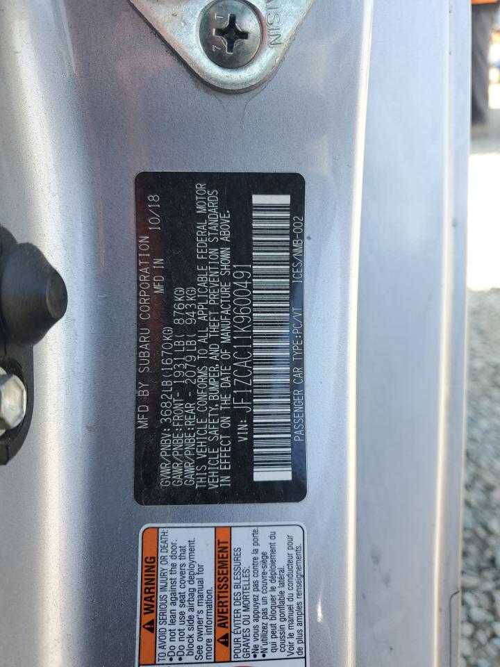 2019 Subaru Brz Limited VIN: JF1ZCAC11K9600491 Lot: 60558645