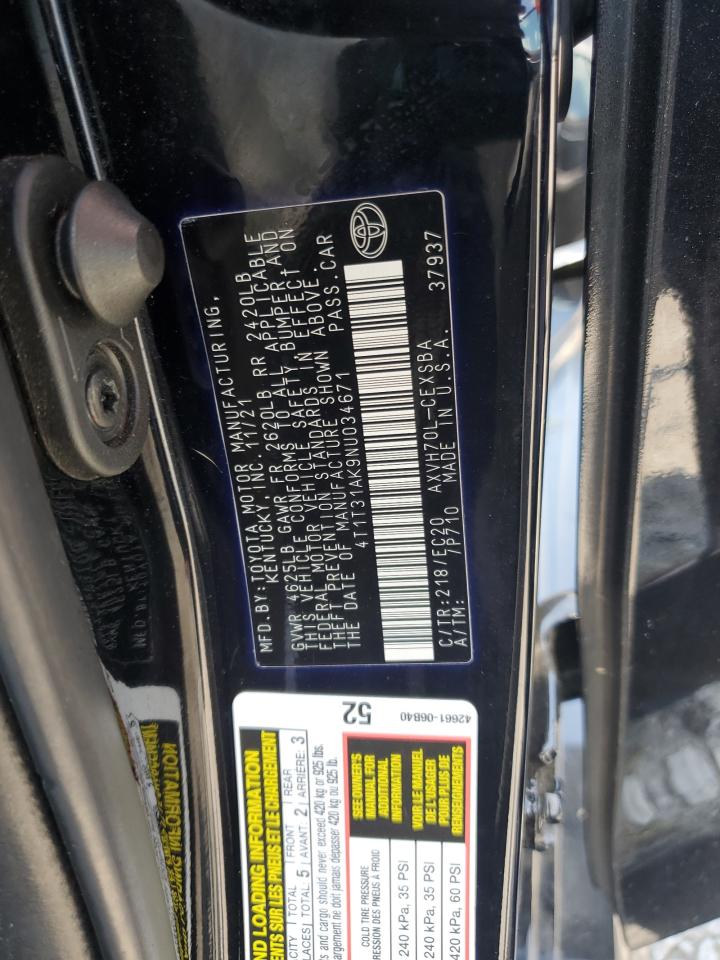 2022 Toyota Camry Night Shade VIN: 4T1T31AK9NU034671 Lot: 86086305