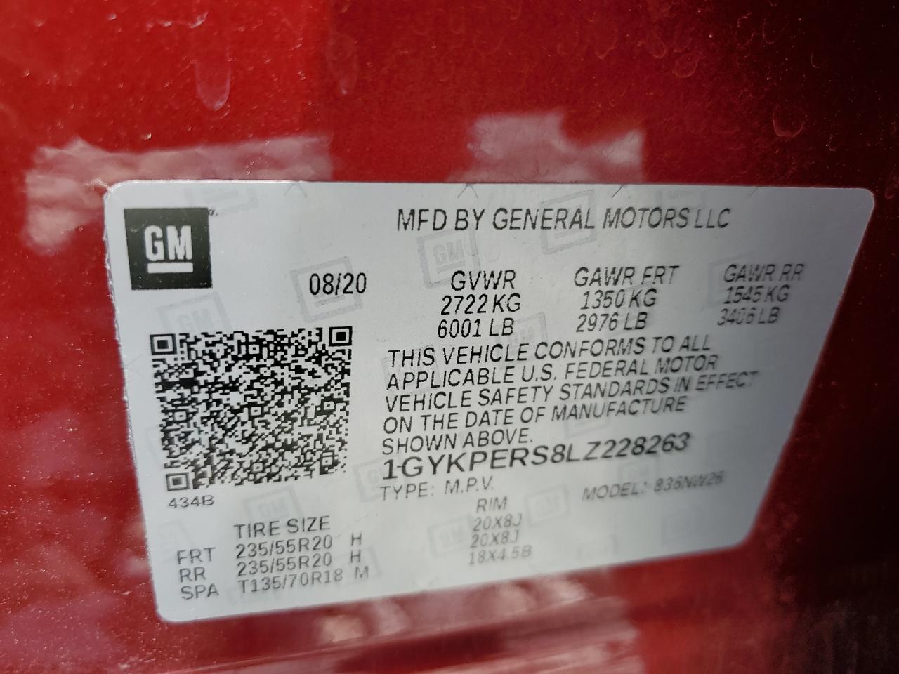 2020 Cadillac Xt6 Platinum Premium Luxury VIN: 1GYKPERS8LZ228263 Lot: 61486595
