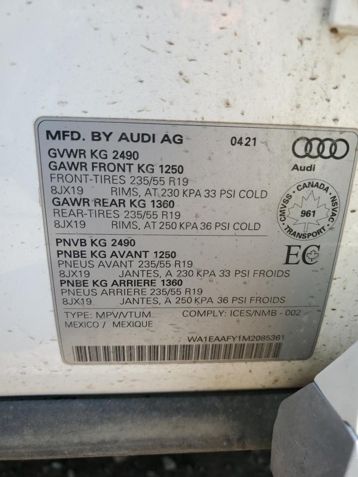 wa1eaafy1m2085361 WA1EAAFY1M2085361 2021 Audi Q5 Progressiv