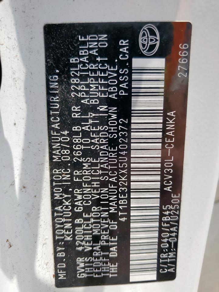 2005 Toyota Camry Le VIN: 4T1BE32KX5U402372 Lot: 89723025