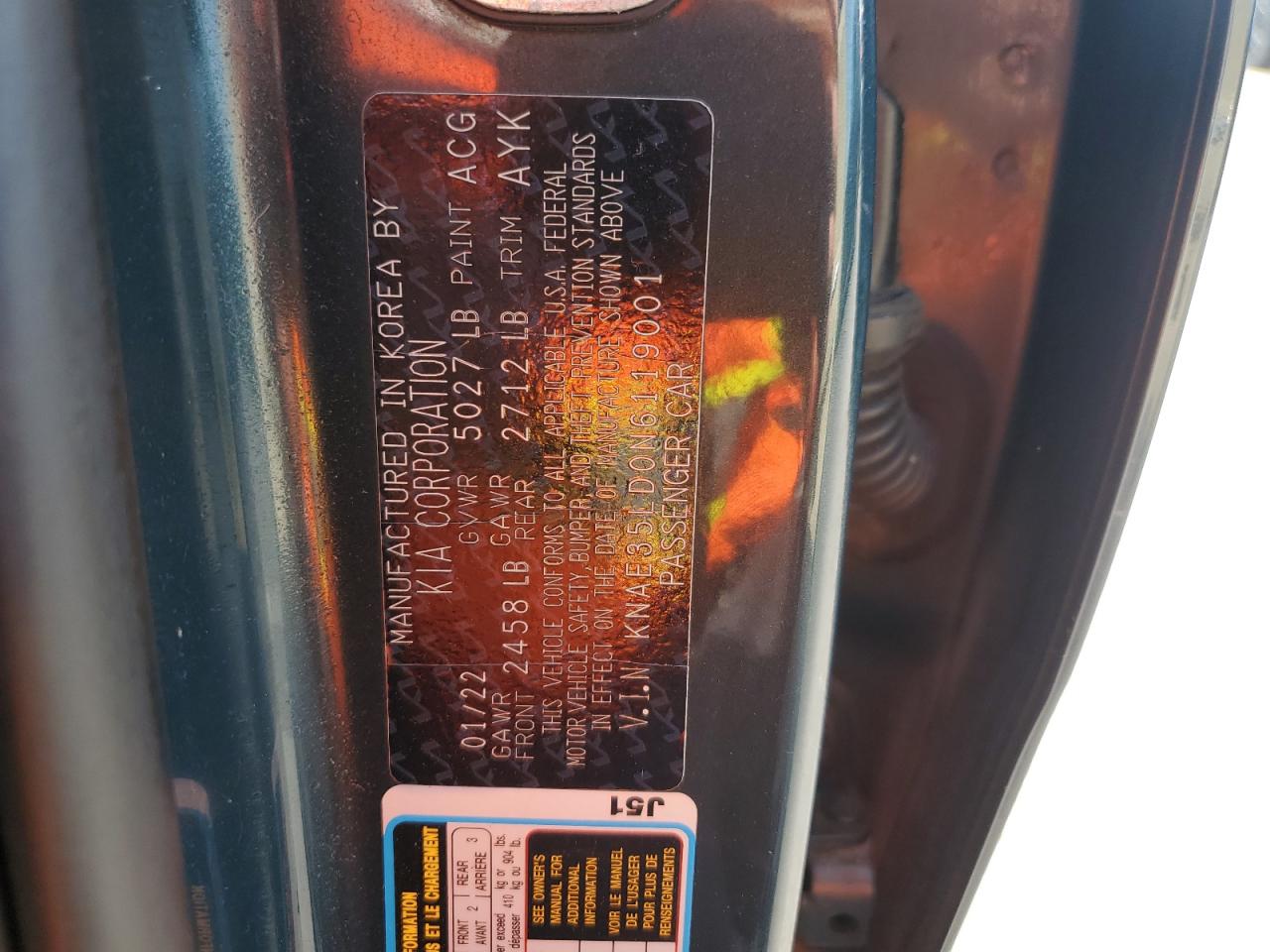 2022 Kia Stinger Gt Line VIN: KNAE35LD0N6119001 Lot: 60110295