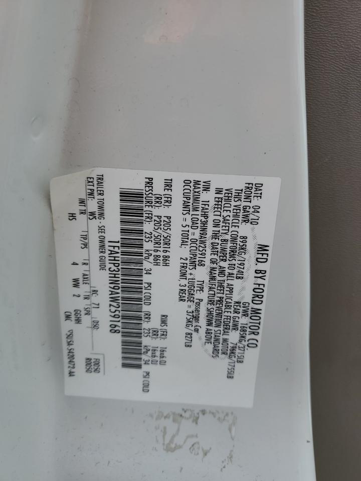 2010 Ford Focus Sel VIN: 1FAHP3HN9AW259168 Lot: 62112065