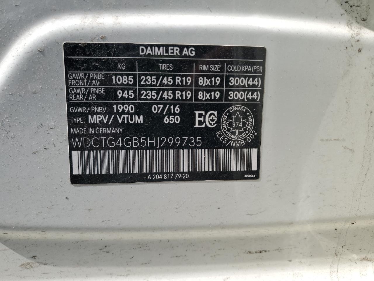 wdctg4gb5hj299735 WDCTG4GB5HJ299735 2017 Mercedes-Benz Gla 250 4Matic