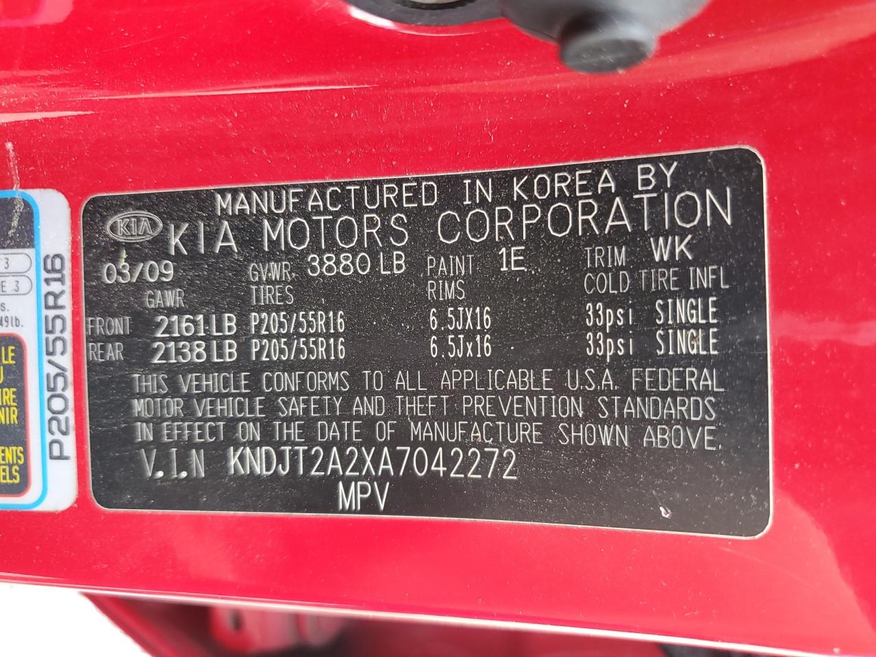 2010 Kia Soul + VIN: KNDJT2A2XA7042272 Lot: 60685385