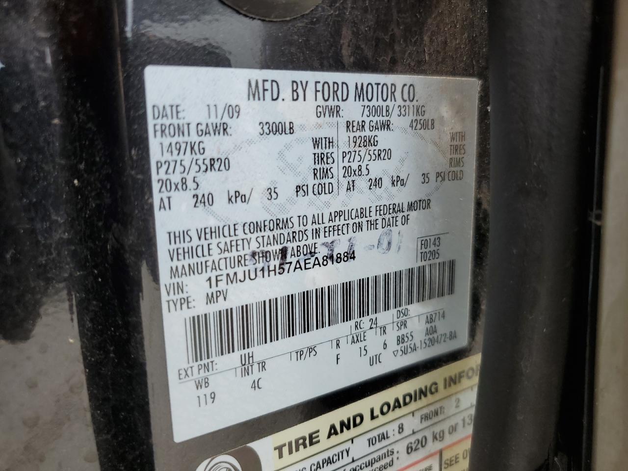 2010 Ford Expedition Eddie Bauer VIN: 1FMJU1H57AEA81884 Lot: 62174665