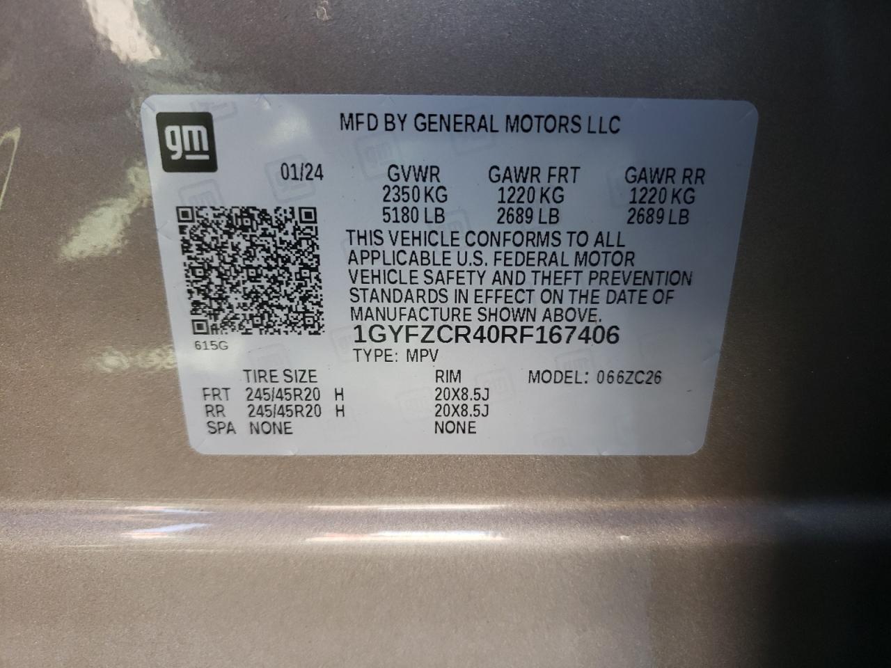 2024 Cadillac Xt4 Premium Luxury VIN: 1GYFZCR40RF167406 Lot: 61389385