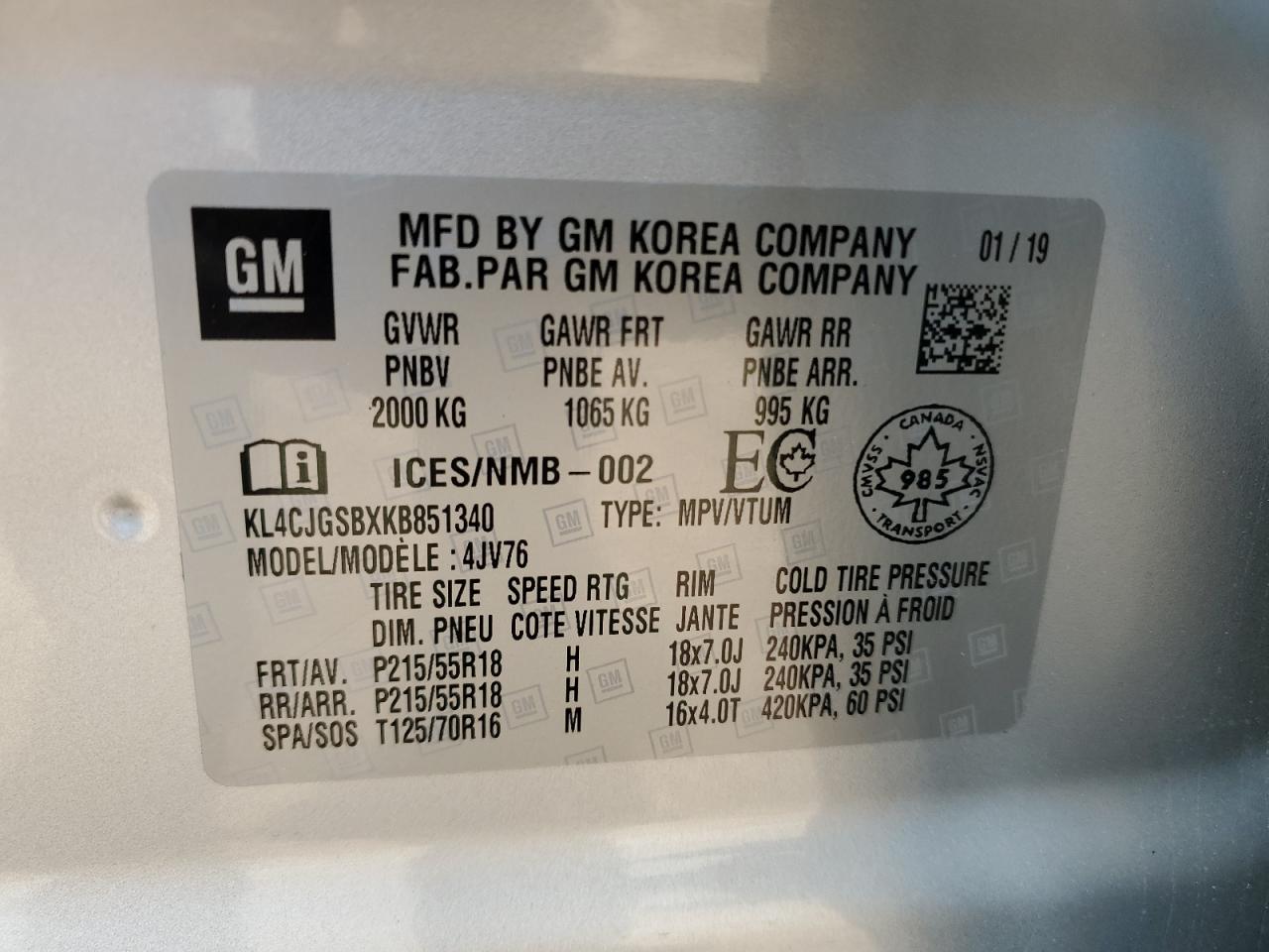 2019 Buick Encore Essence VIN: KL4CJGSBXKB851340 Lot: 62363045