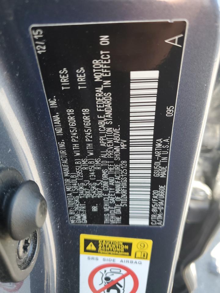 2016 Toyota Highlander Le VIN: 5TDZKRFHXGS125128 Lot: 62958015
