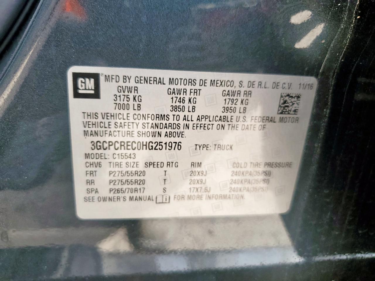3GCPCREC0HG251976 CHEVROLET ALL Models 2017