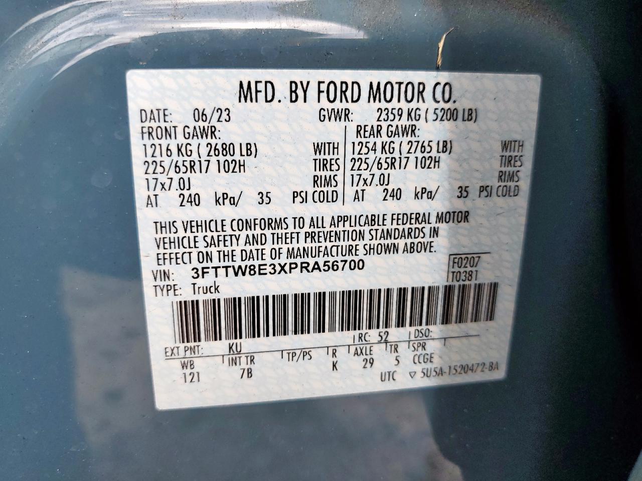 3fttw8e3xpra56700 3FTTW8E3XPRA56700 2023 Ford Maverick Xl