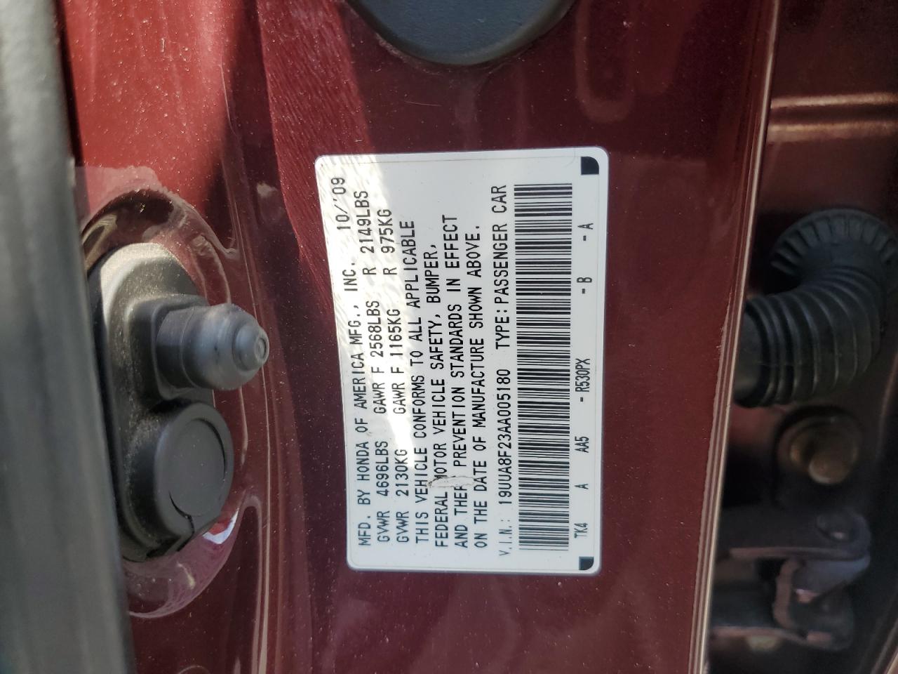 2010 Acura Tl VIN: 19UUA8F23AA005180 Lot: 62842975