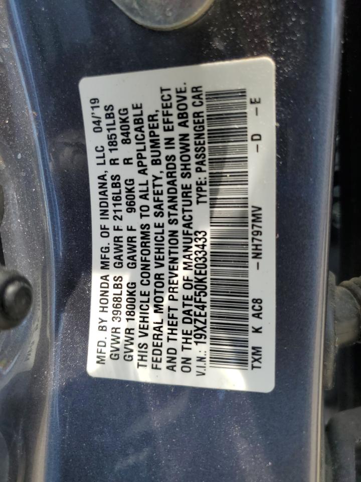 2019 Honda Insight Ex VIN: 19XZE4F50KE033433 Lot: 61081455