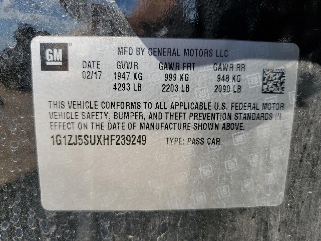 1g1zj5suxhf239249 1G1ZJ5SUXHF239249 2017 Chevrolet Malibu Hybrid