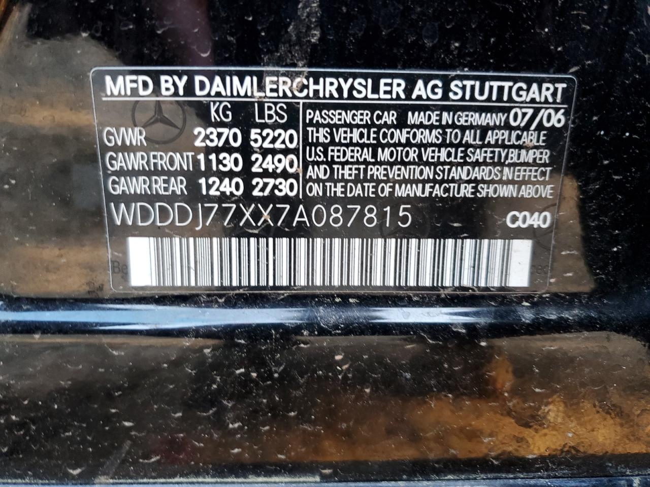 2007 Mercedes-Benz Cls 63 Amg VIN: WDDDJ77XX7A087815 Lot: 62002535