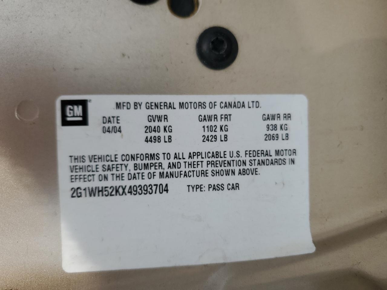 2004 Chevrolet Impala Ls VIN: 2G1WH52KX49393704 Lot: 62512755