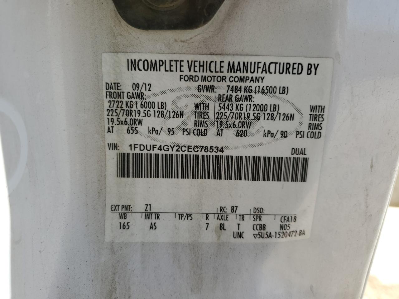 2012 Ford F450 Super Duty VIN: 1FDUF4GY2CEC78534 Lot: 61396385
