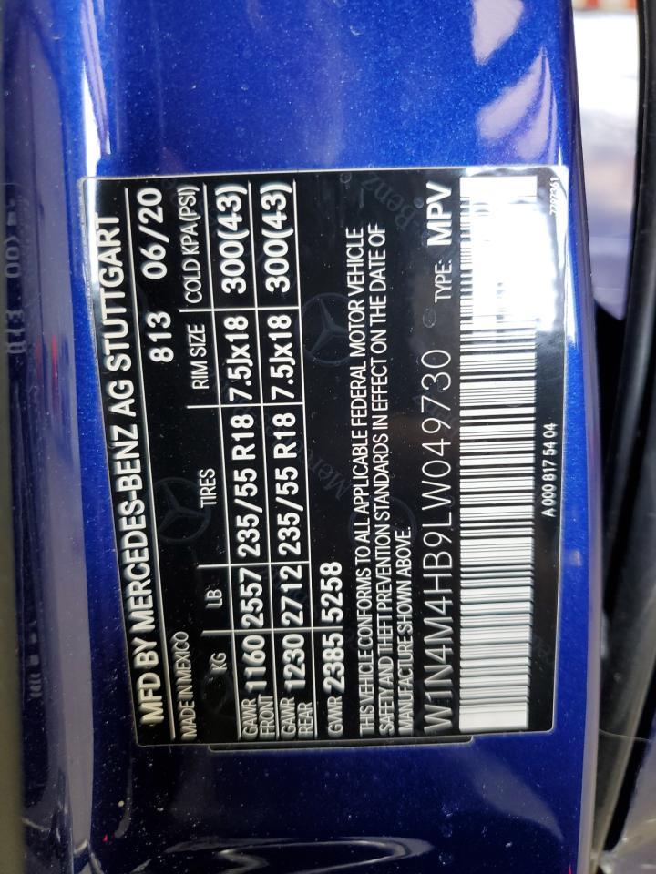 2020 Mercedes-Benz Glb 250 4Matic VIN: W1N4M4HB9LW049730 Lot: 59240145