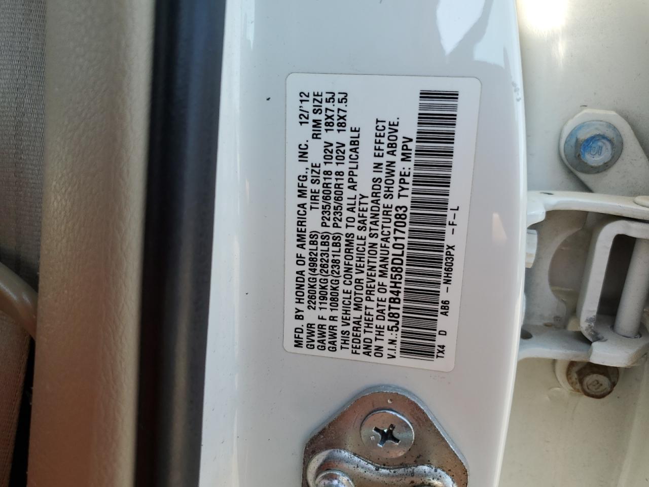 2013 Acura Rdx Technology VIN: 5J8TB4H58DL017083 Lot: 62734235