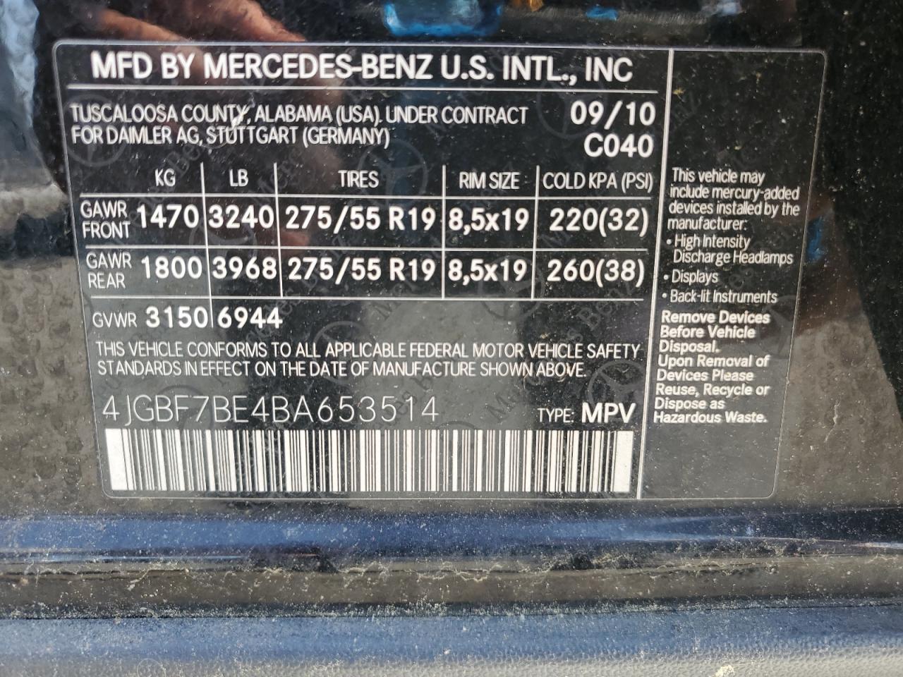 2011 Mercedes-Benz Gl 450 4Matic VIN: 4JGBF7BE4BA653514 Lot: 61894255