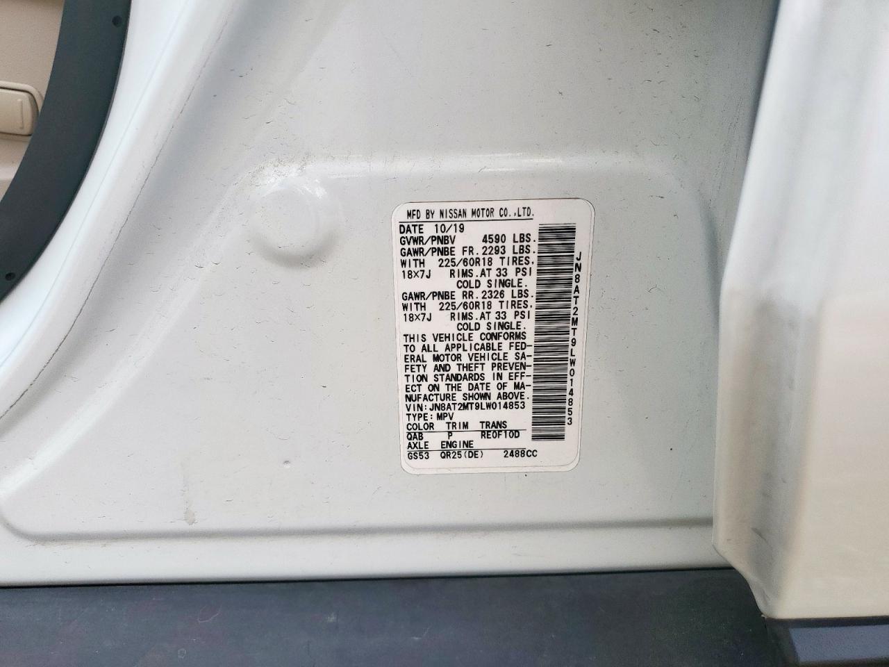 2020 Nissan Rogue S VIN: JN8AT2MT9LW014853 Lot: 63119115