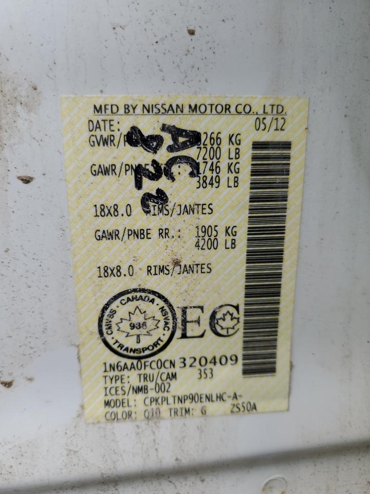 2012 Nissan Titan Sv VIN: 1N6AA0FC0CN320409 Lot: 61687455