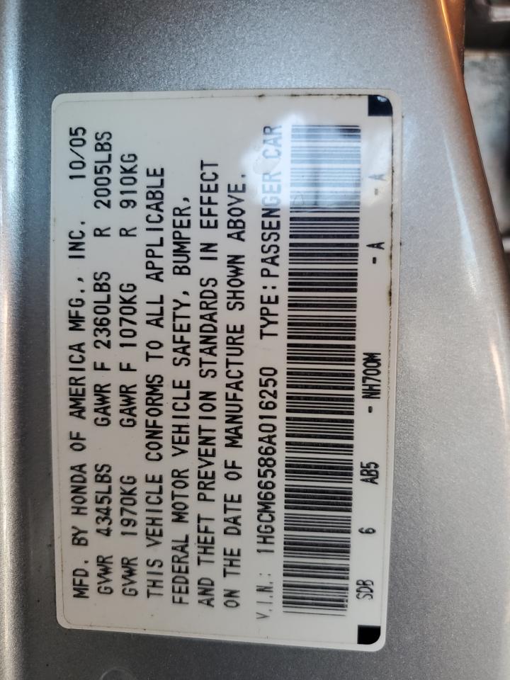 2006 Honda Accord Ex VIN: 1HGCM66586A016250 Lot: 61702525