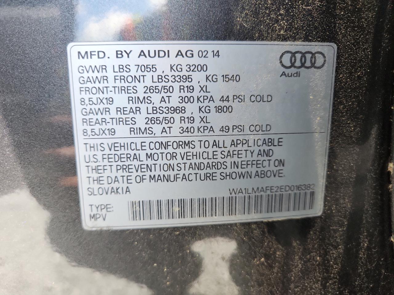 2014 Audi Q7 Premium Plus VIN: WA1LMAFE2ED016382 Lot: 62724155
