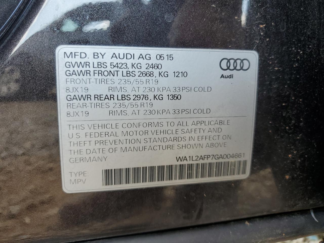 2016 Audi Q5 Premium Plus VIN: WA1L2AFP7GA004661 Lot: 59874835
