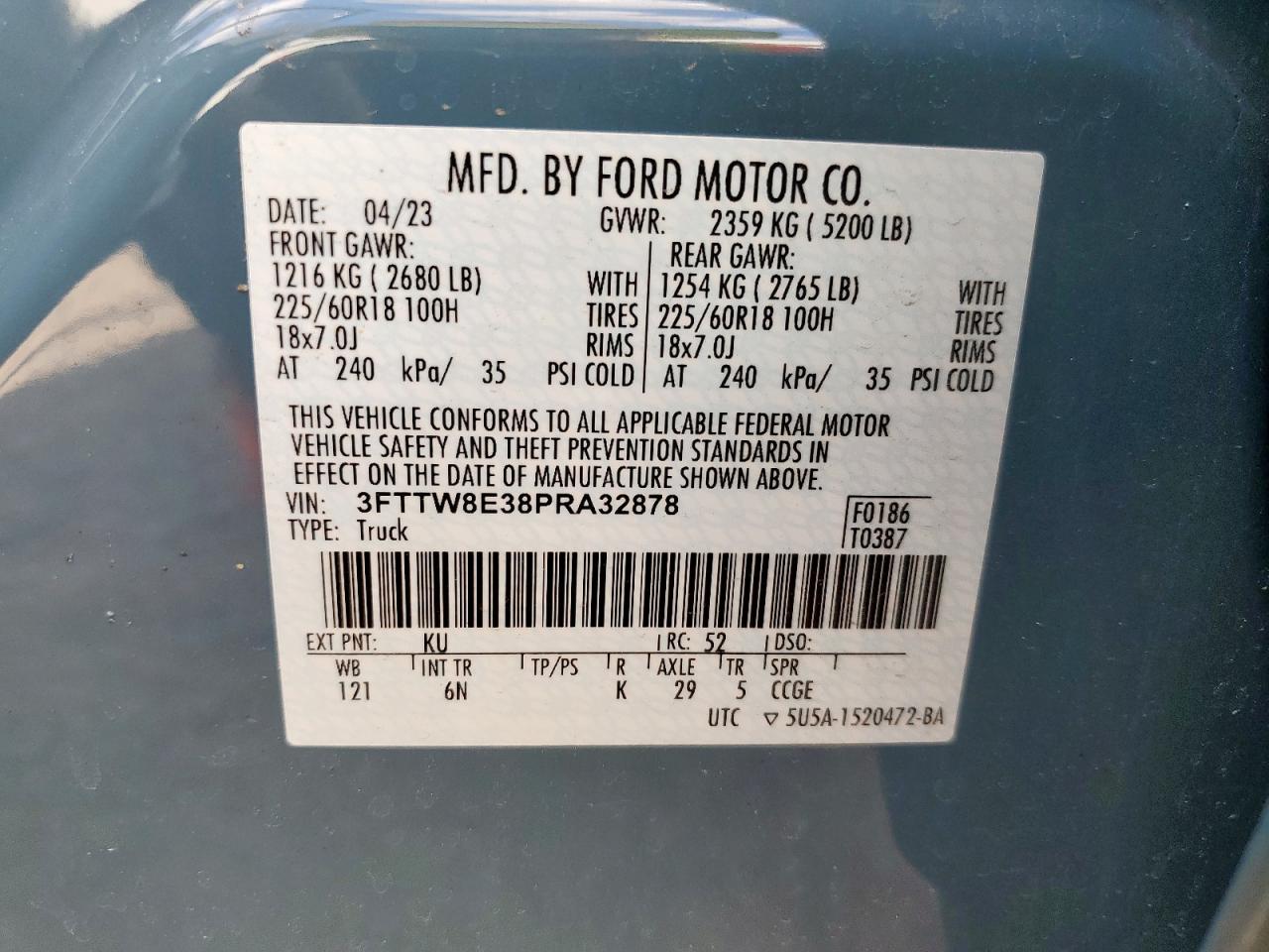 3fttw8e38pra32878 3FTTW8E38PRA32878 2023 Ford Maverick Xl
