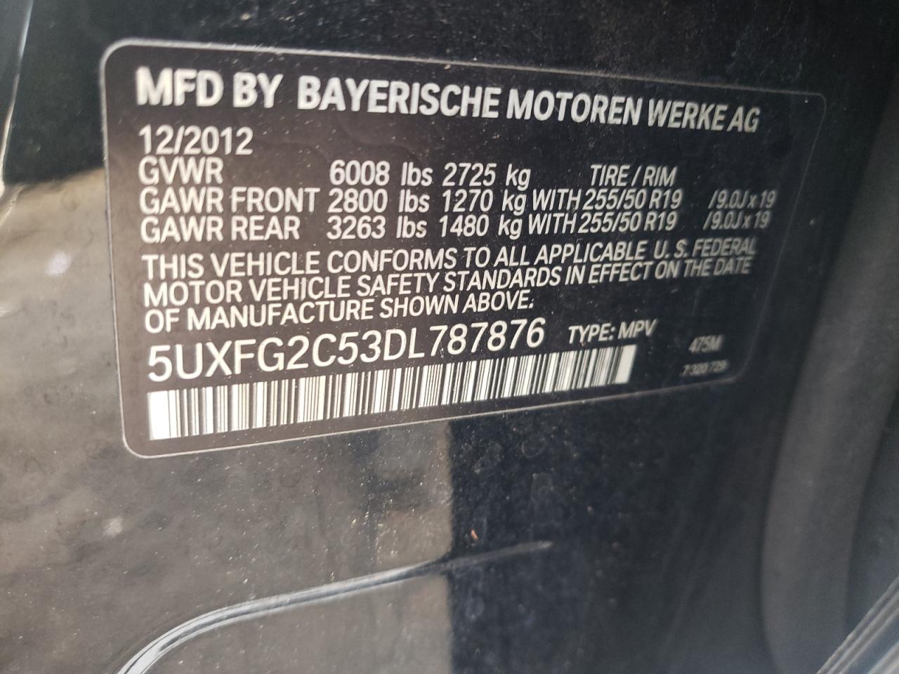 2013 BMW X6 xDrive35I VIN: 5UXFG2C53DL787876 Lot: 60841185
