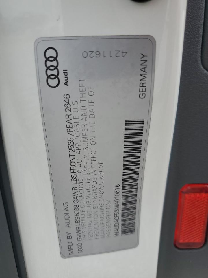 2021 Audi A5 Premium 45 VIN: WAUDACF53MA010618 Lot: 62605885