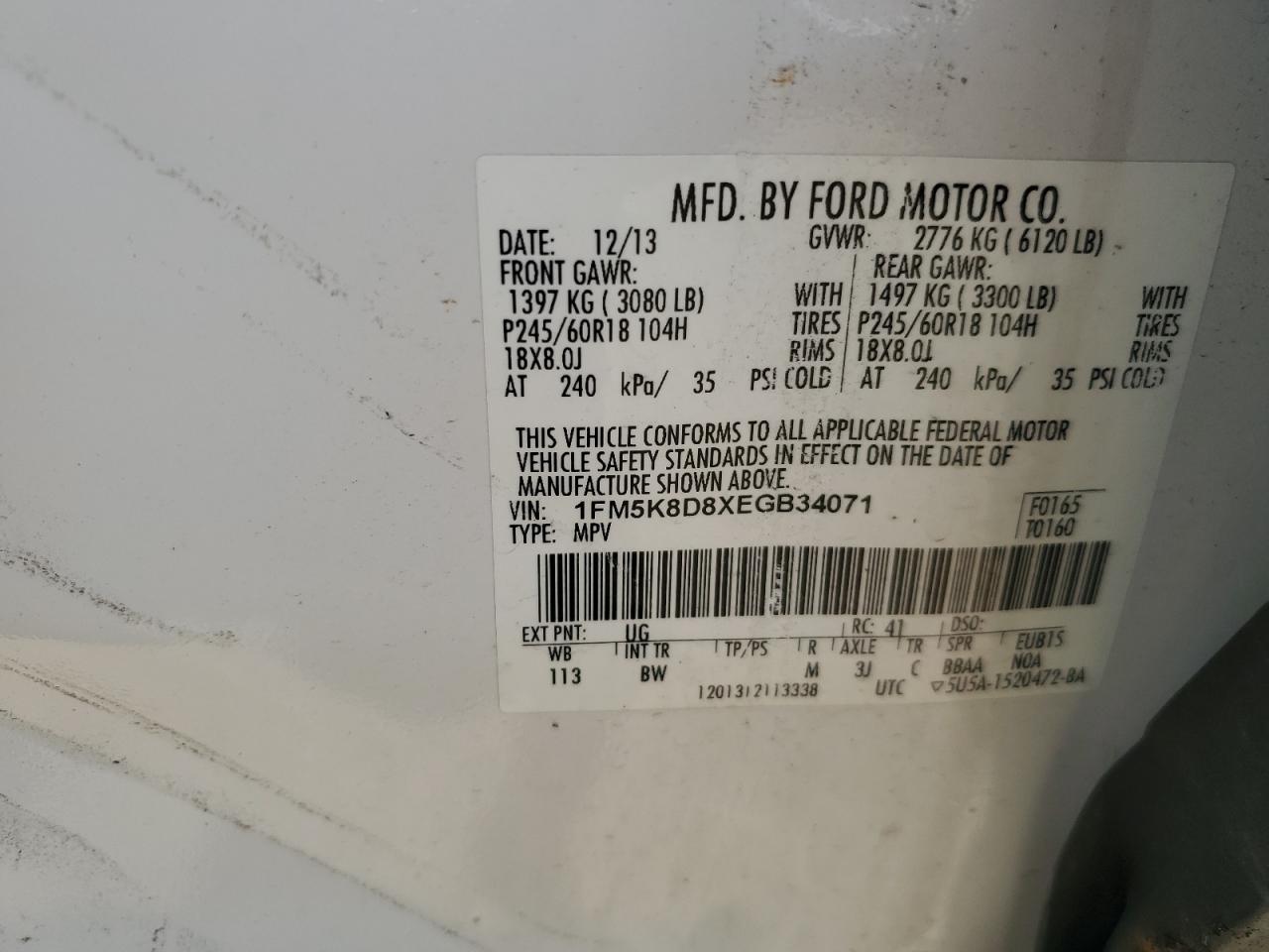 2014 Ford Explorer Xlt VIN: 1FM5K8D8XEGB34071 Lot: 63032665