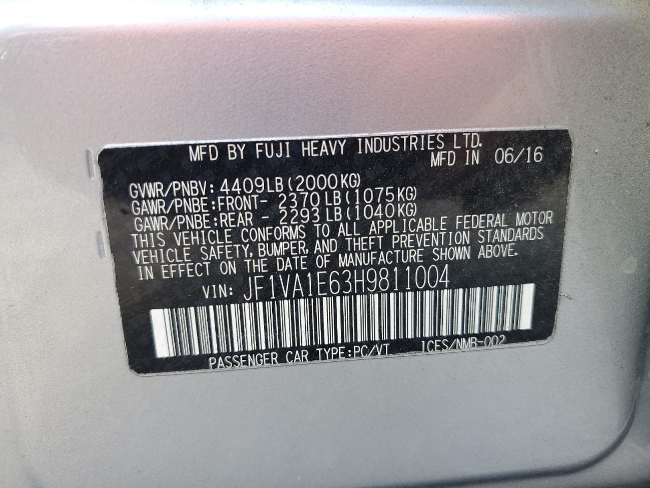 2017 Subaru Wrx Premium VIN: JF1VA1E63H9811004 Lot: 62357735