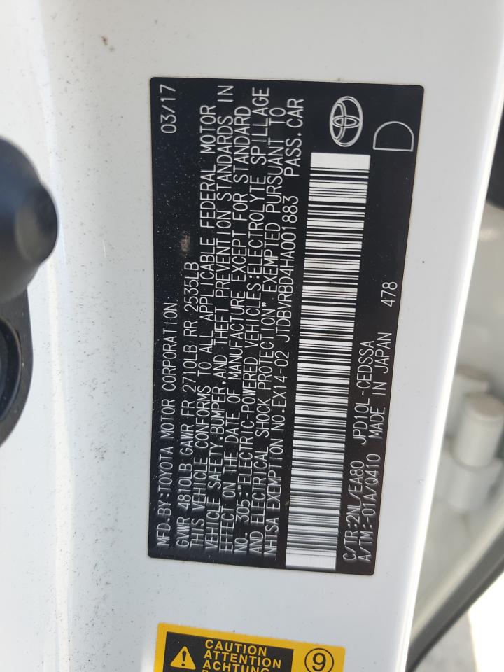 2017 Toyota Mirai VIN: JTDBVRBD4HA001883 Lot: 59427725