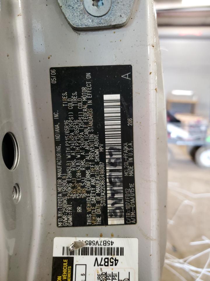 2006 Toyota Sienna Xle VIN: 5TDZA22C86S498087 Lot: 61197645