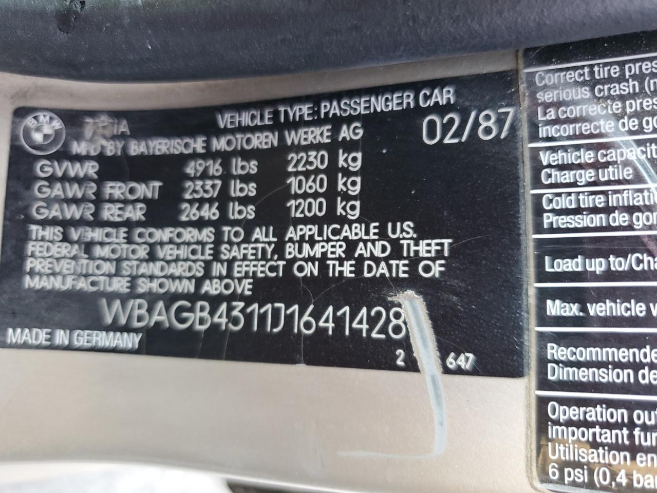 1988 BMW 735 I Automatic VIN: WBAGB4311J1641428 Lot: 62552005